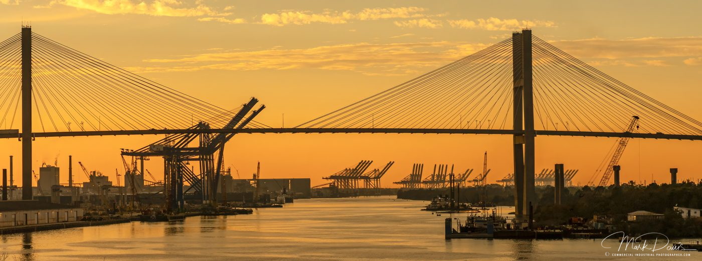 Talmadge Memorial Bridge and Port of Savannah at sunset