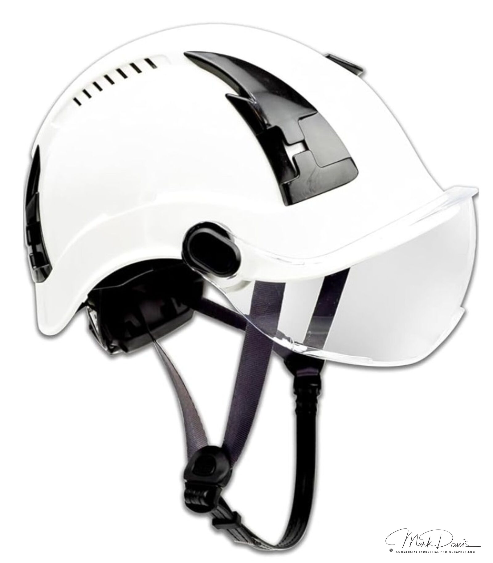Safety helmet product photography on white seamless background